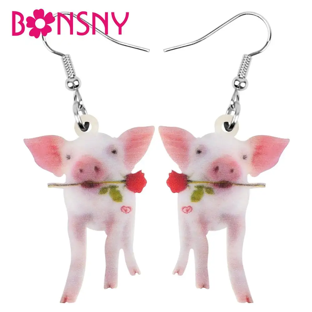 Акриловые украшения Bonsny в стиле аниме ко Дню Святого Валентина виде свиньи розы