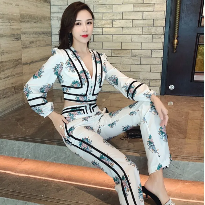 Подиумный дизайнерский Женский цветочный принт v-образный вырез планки с