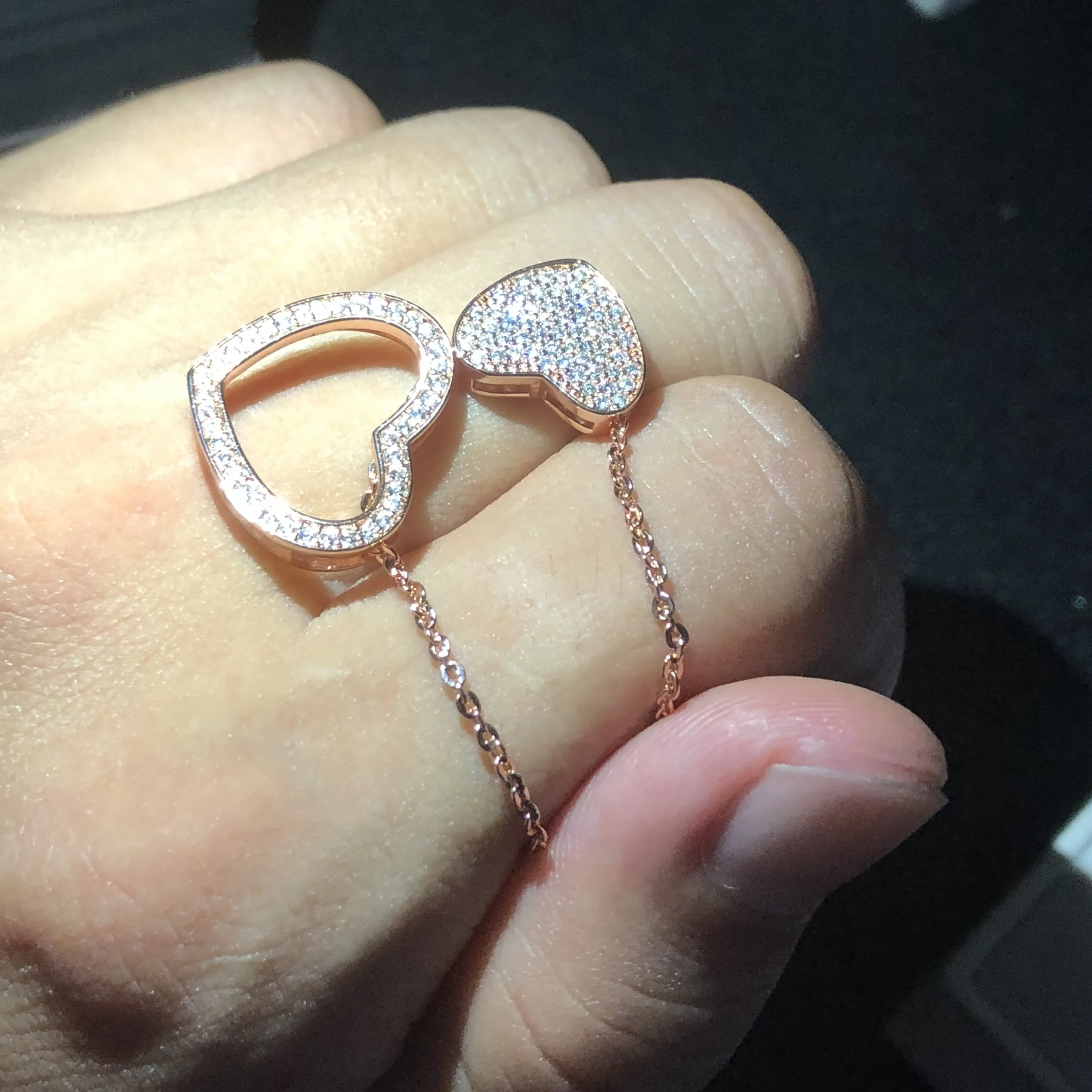 Кулон в виде сердца с бриллиантом и цепочкой Настоящее серебро 925 пробы розовое