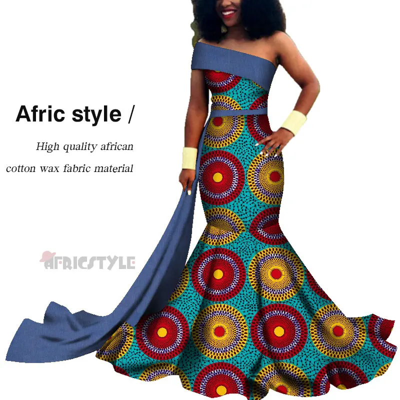 2020 African off-the-shoulder floor-length dress African dress African Print Dresses for Women Bazin Dress  WY5579