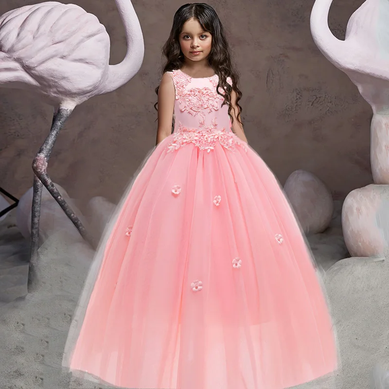 

2022, официальное детское длинное платье подружки невесты для девочек, Детский костюм, платья принцессы с цветочным рисунком для выпускного в...