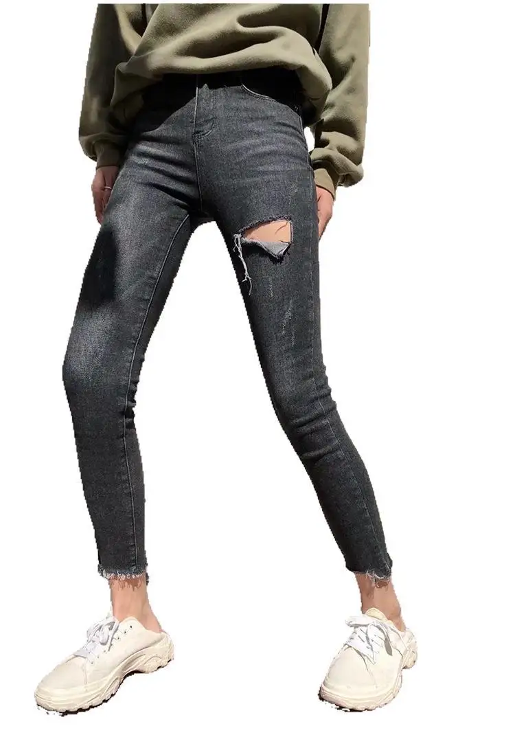 

Spring and autumn new high waist women's jeans ripped jeans for women distressed jeans womens distressed jeans casual
