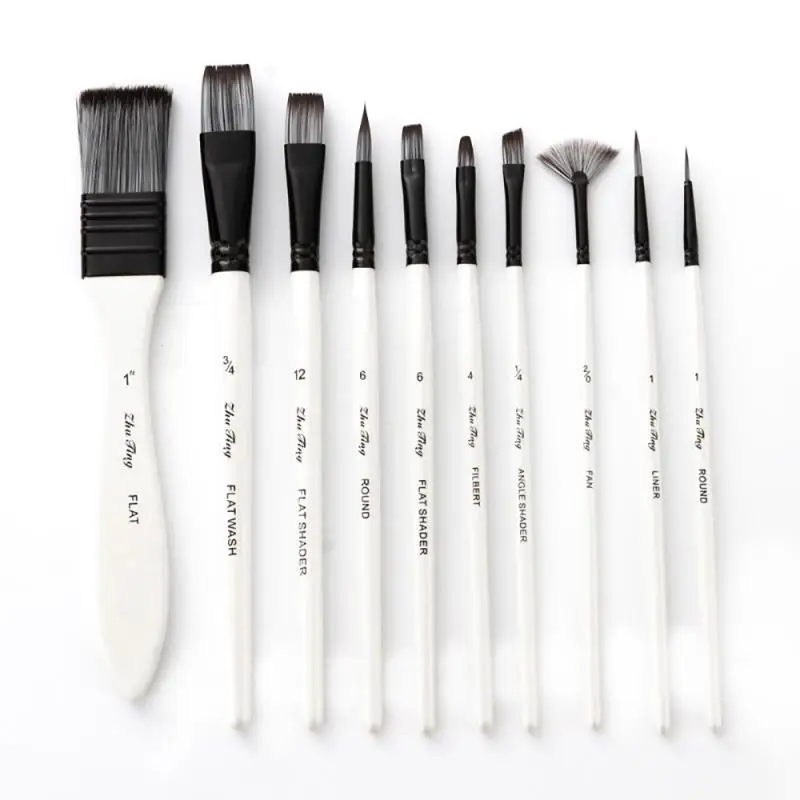 

10Pcs/set Paint Brushes Set Nylon Hair Painting Brush Short Rod Oil Acrylic Brush Watercolor Pen Professional Art Supplies