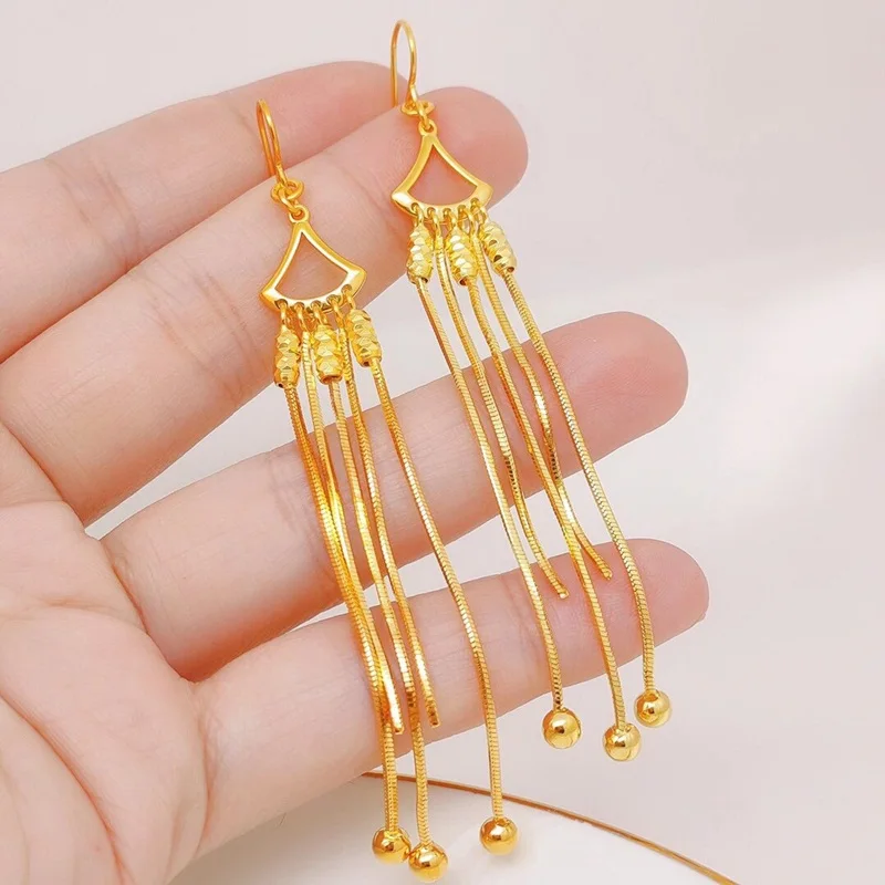 

OMHXFC Jewelry Wholesale YM1073 European Fashion Fine Woman Girl Party Birthday Wedding Gift Line Tassel 24KT Gold Drop Earrings
