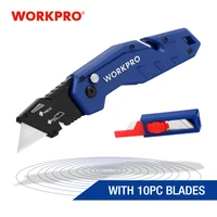 workpro lightweight nylon handle folding knife electrician pipe cutter with 10 piece extra utility knife with belt
