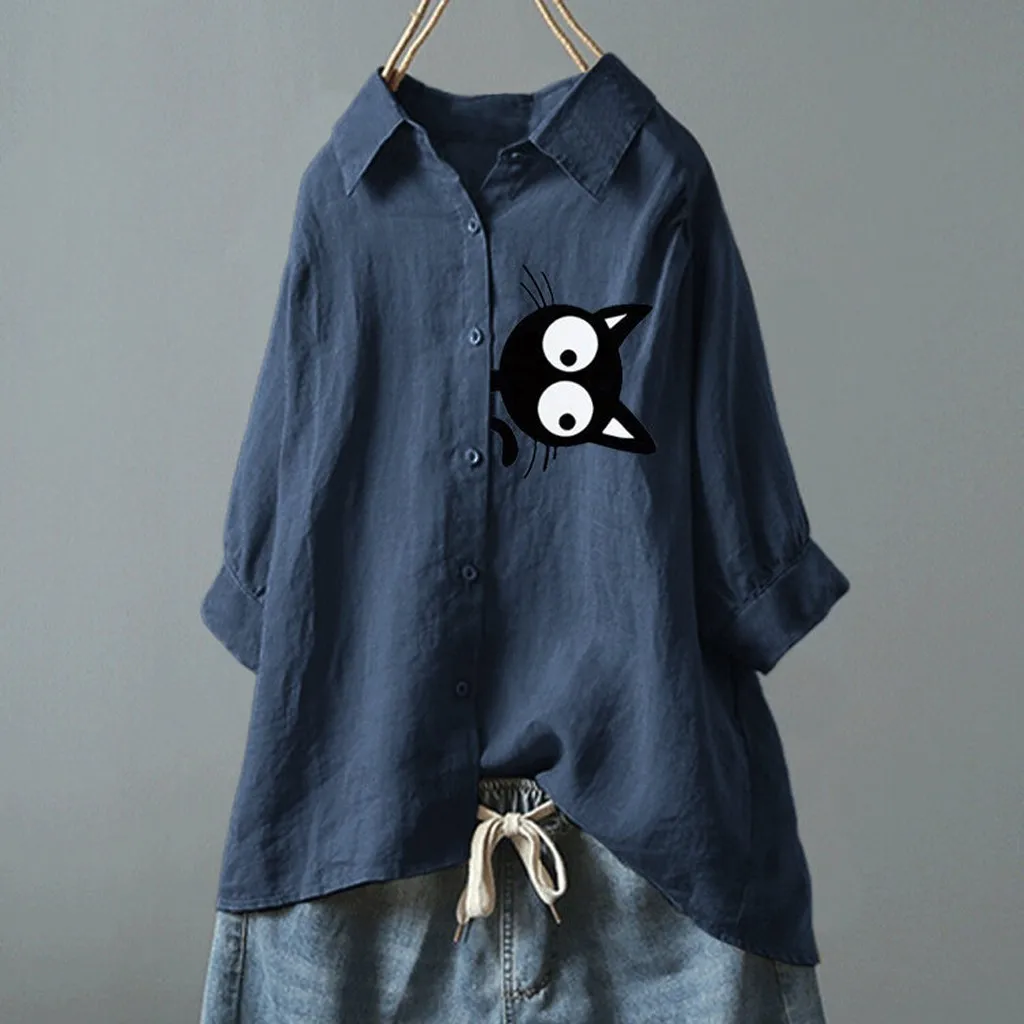 

Plus Size Fashion Cotton Linen Blouse Shirt Loose Buttons Tops Casual Summer Ladies Female Women Half Sleeve Blusas Pullover