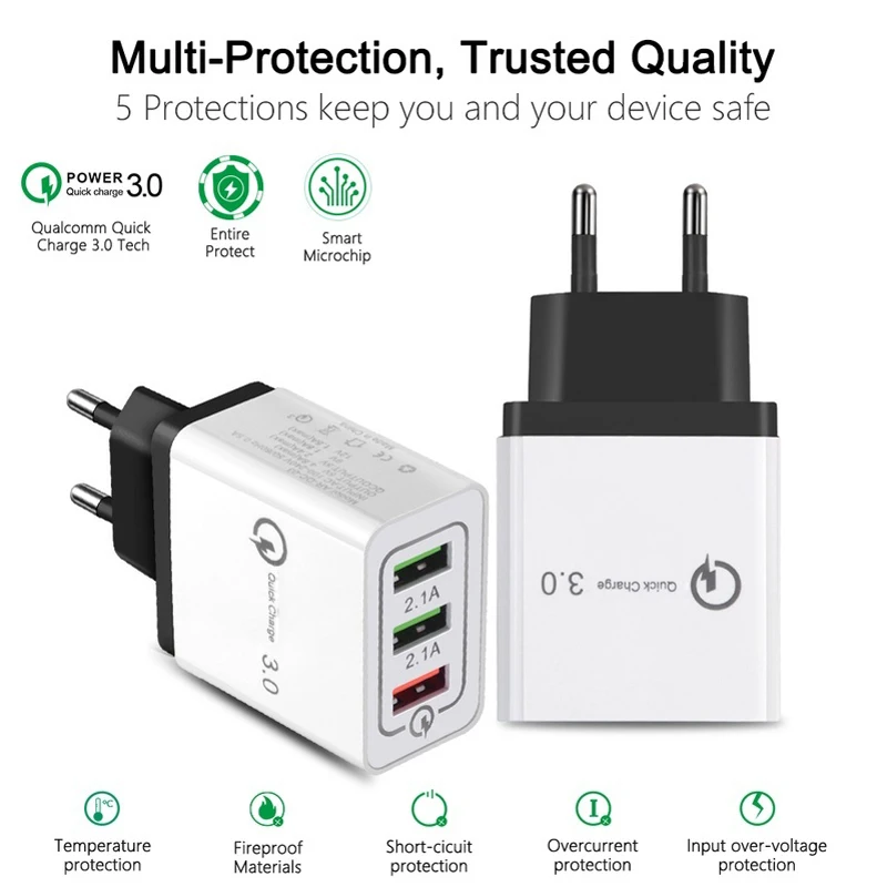 3 порта USB Quick Charge 0 зарядное устройство для быстрой зарядки QC3.0 адаптер мобильный
