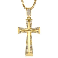 hip hop iced out big cross pendant necklaces male gold color stainless steel christian necklace for men jewelry dropshipping
