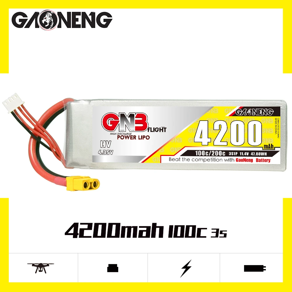

GAONENG GNB 4200mAh 3S1P 11.4V 100C HV Lipo Battery With XT60 EC5 XT90S Plug For UAV RC Helicopter FPV Car Boat Airplane Parts