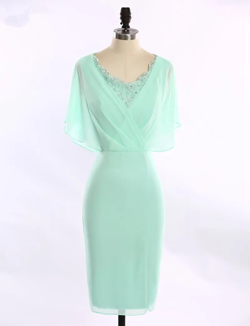

Индивидуальное прямое кружевное платье с V-образным вырезом, аппликацией из бисера, рукавом-крылышком и коротким рукавом, мятно-зеленое кор...