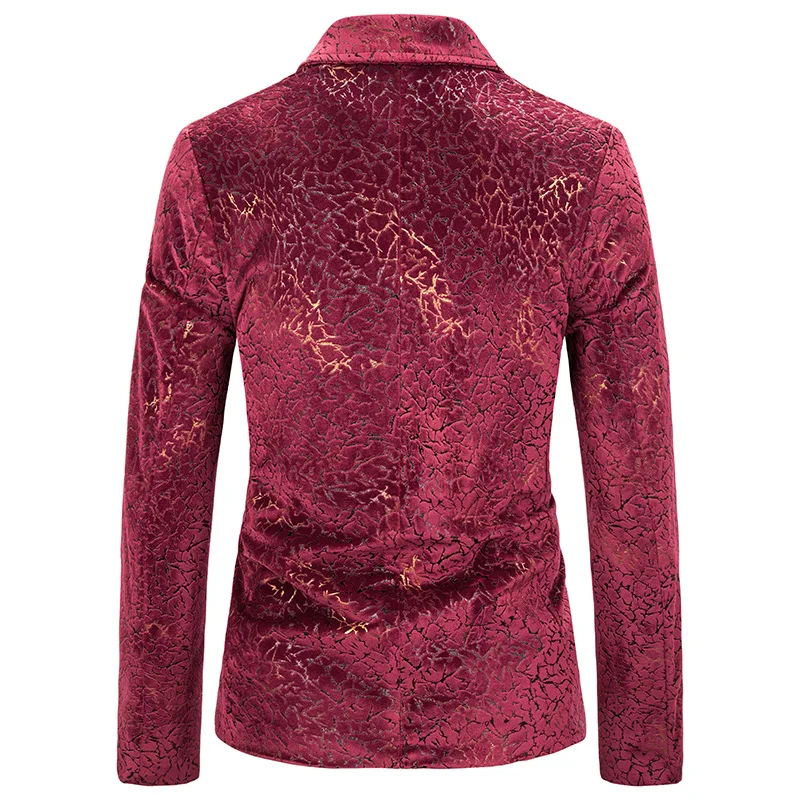 

Men's Gold Bronzing Print Suit Suit Jacket 2019 Luxury Brand Slim Fit Single Button Blazer Men Club Wedding Party Stage Costume Homme