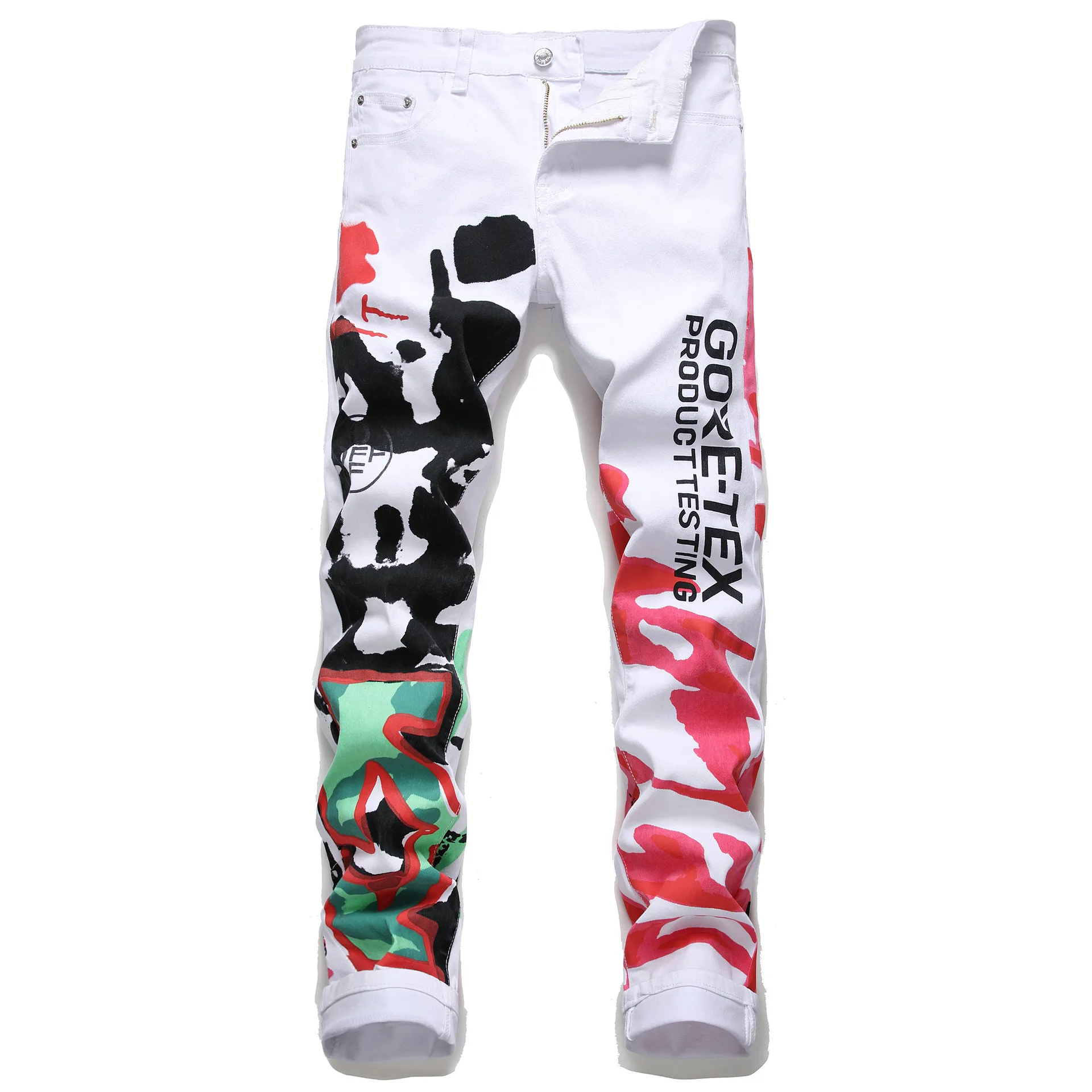 

Men's Ripped Pants Graffiti Letter Decor Straight Slim Fashion Hip-hop Personality Spring Autumn Stretchy Breathable Male Jeans