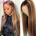 Aprilvenn 427 хайлайтер Омбре светлый цветной парик из человеческих волос 13X 4 прямой прозрачный кружевные передние парики для женщин фронтальный парик