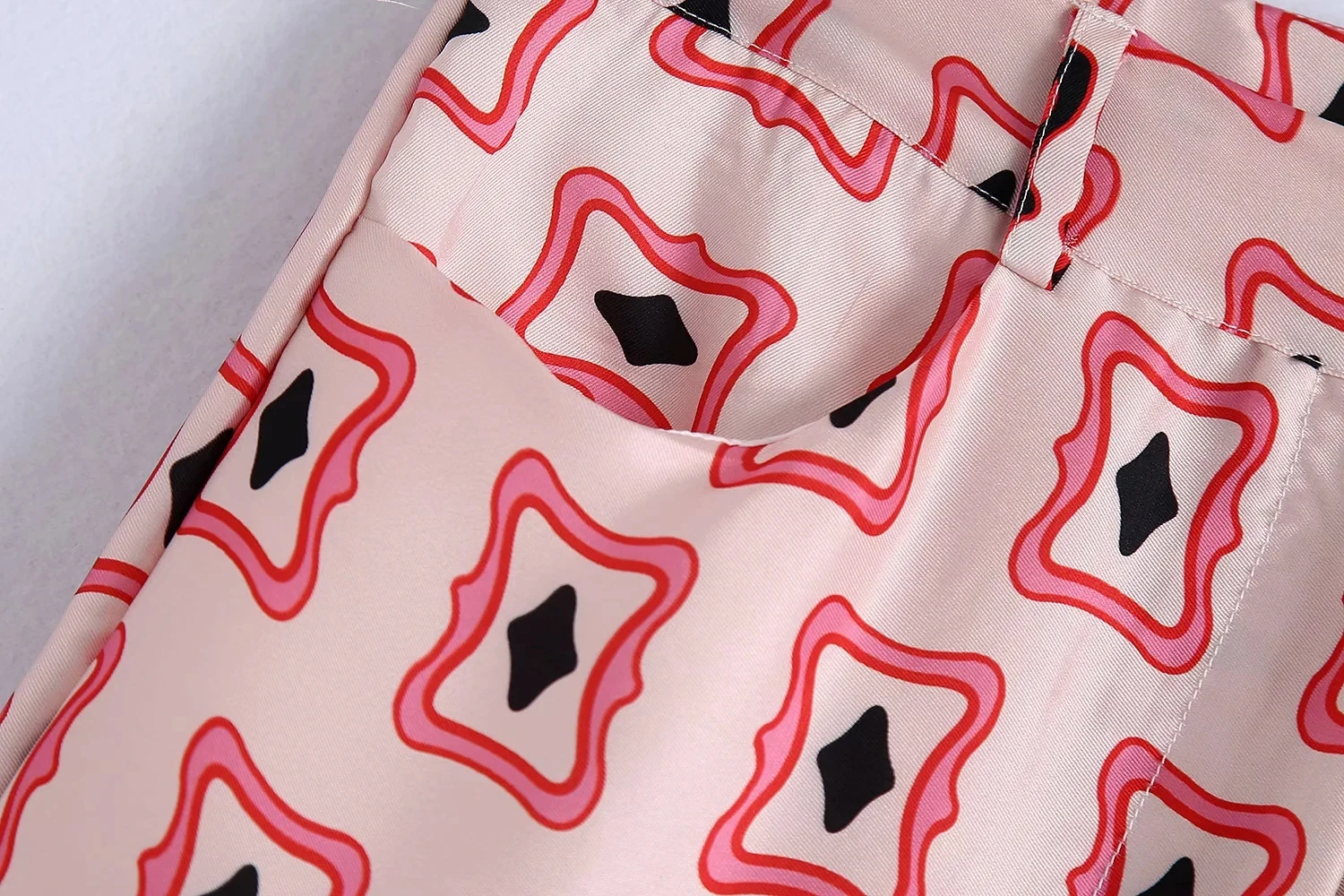 

Woman summer 2021 Pink Print Flare Pants Women High Waisted Trousers Female Vintage Beach Summer Pants Casual Pocket Trouser