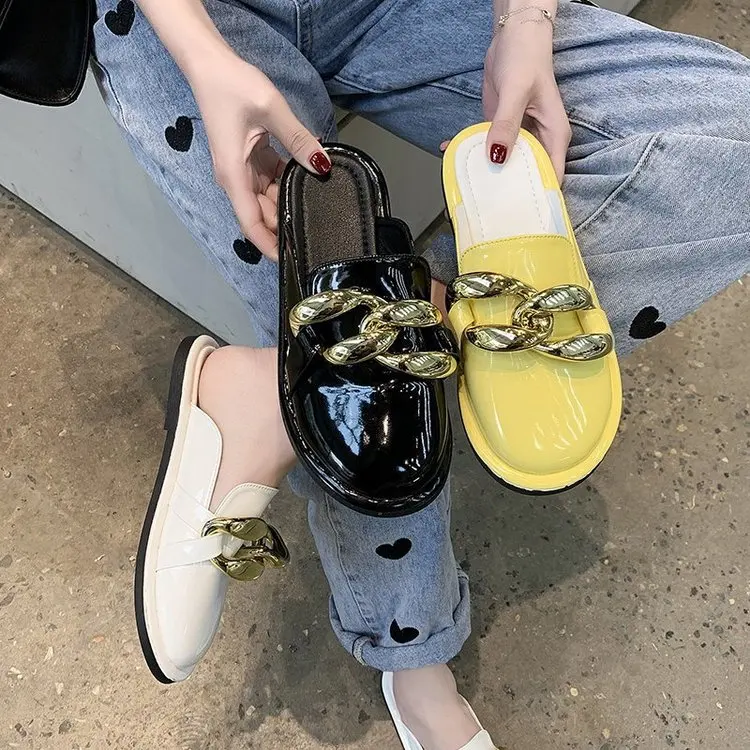 

Shoes Woman 2021 House Slippers Platform Female Mule Low Cover Toe Pantofle Loafers Flat Mules Soft New PU Slides Basic Rubber