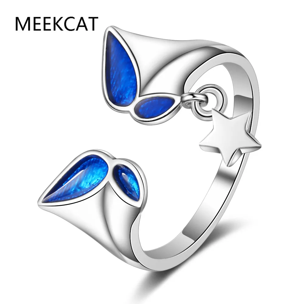 

Authentic 925 Sterling Silver Blue Enamel Butterfly Adjustable Star Tassel Finger Ring for Women Wedding Engagement Ring Jewelry