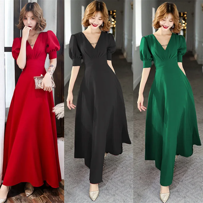 Женские Длинные вечерние платья с пышными рукавами облегающее зеленое платье