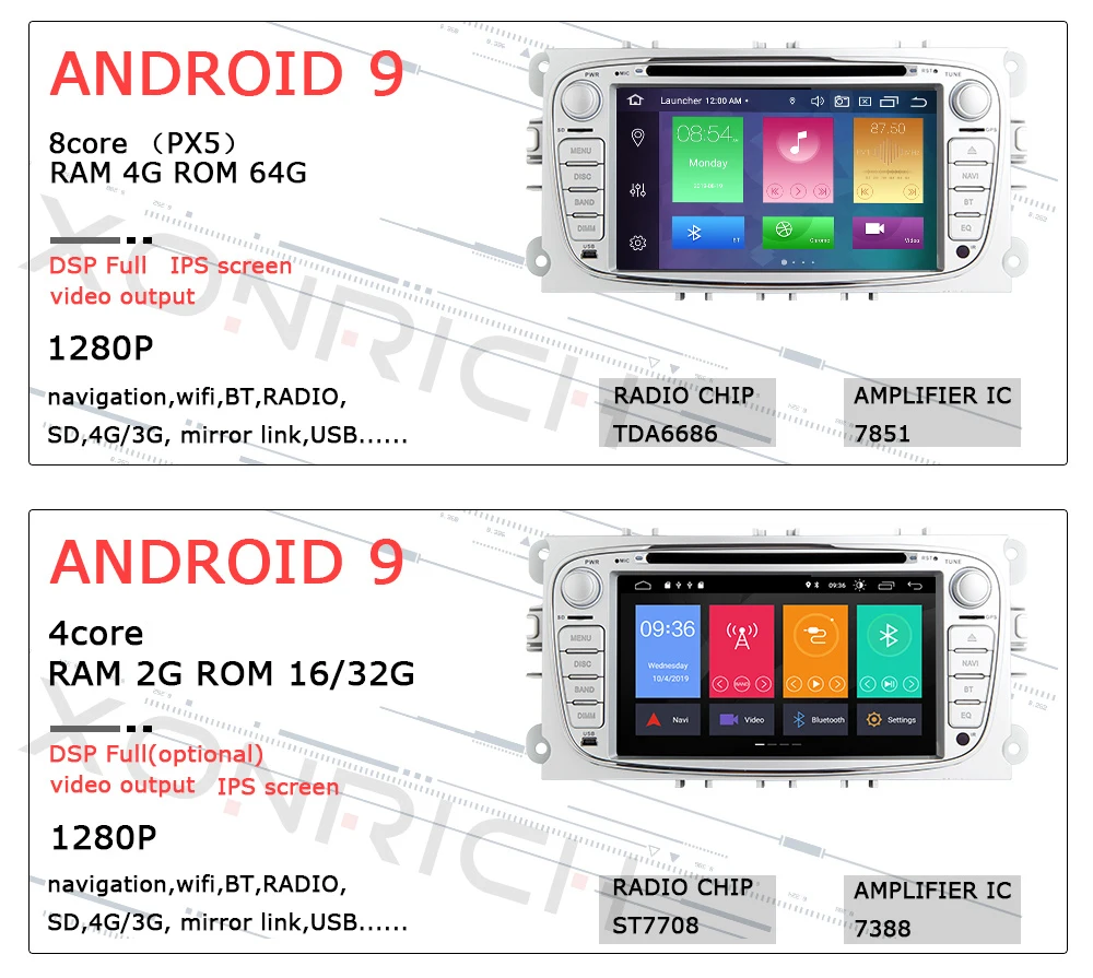 IPSDSP 4 Гб 64 г 2 din Android 9 Автомобильная магнитола мультимедиа для Ford Focus 2 3 mk2 Mondeo 4 Kuga Fiesta TransitConnect S-MAXC-MAX 8 ядерный