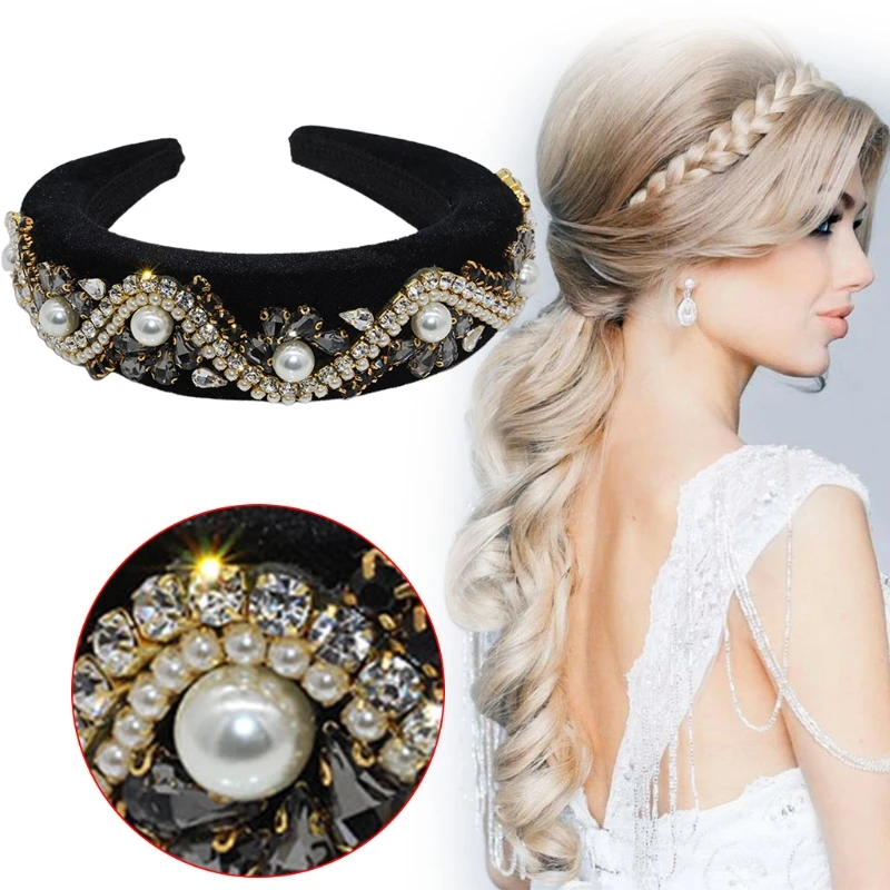 

Массивная Женская губчатая Мягкая повязка на голову, волнистая искусственная обруч, бархатная блестящая бижутерия, Геометрическая бандана