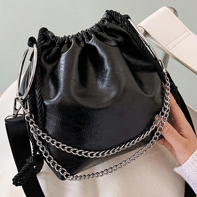 Модная однотонная сумка мешок из искусственной кожи вместительные сумки на