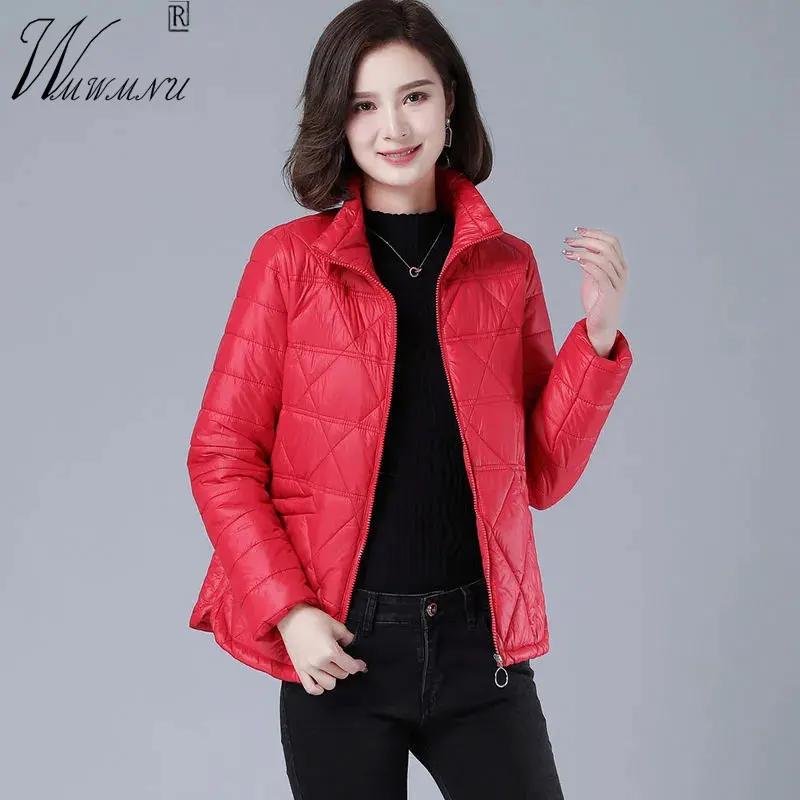 

Куртка женская хлопковая с отложным воротником, модная Ультралегкая теплая парка с рисунком ромбиками, Элегантная короткая верхняя одежда,...