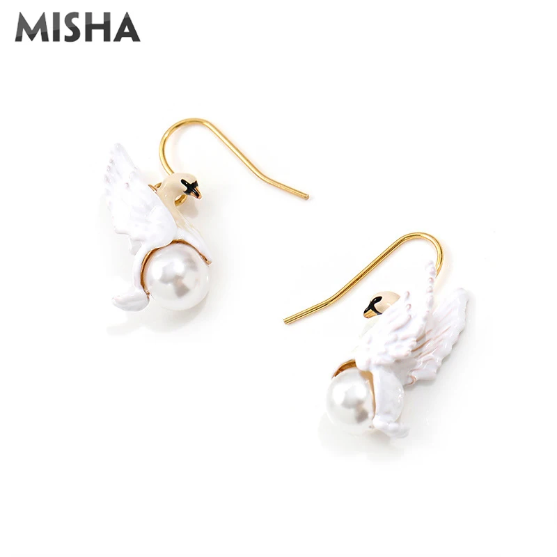 MISHA серьги-капли для женщин, высокое качество, ручная работа, эмалированная глазурь, Черный лебедь, Белый лебедь, серьги, шикарное ювелирное изделие, подарок для девушек 2075
