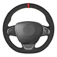 car steering wheel cover soft black genuine leather suede red marker for renault clio 4 iv kaptur captur 2016 2019