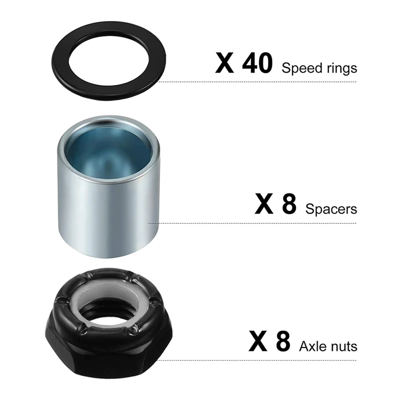 56 Pieces Skateboard Truck Hardware Kit Includes Spacers Axle Nuts and Speed Rings for Longboard | Автомобили и мотоциклы