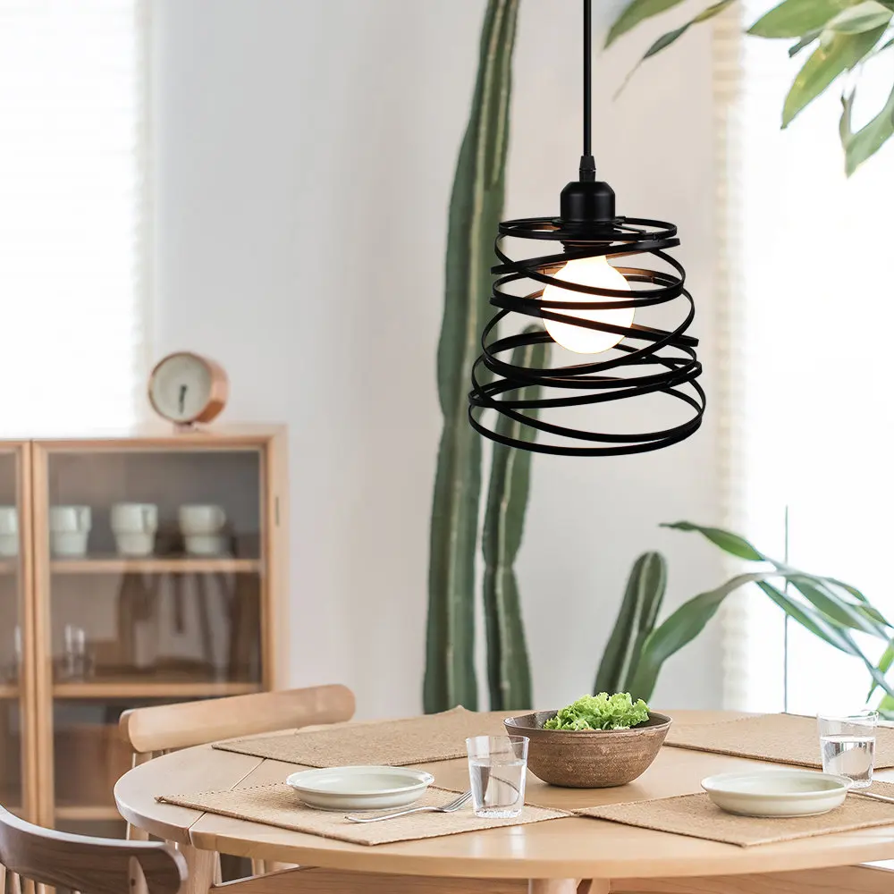 melhor Moderno Led Pingente De Luz Industrial Do Vintage Fita Espiral Redemoinho Sombra Gaiola De Arame Metal Estilo Led Luminária Iluminação Interior