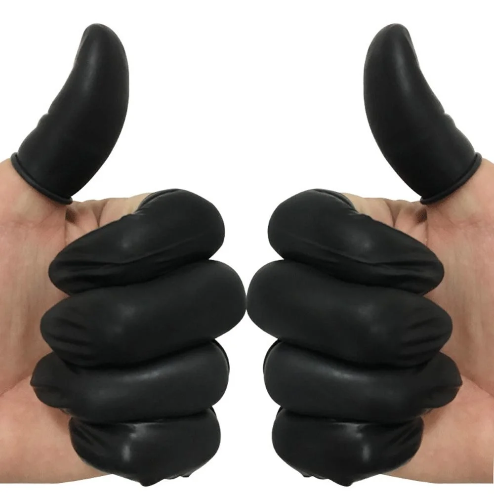 

100 pcs Disposable Fingertips Protector Gloves Rubber Non-slip Finger Cover Cots Black Durable Tool