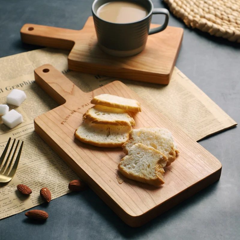 

Japan Style Cherry Wood Mini Bread Board With Handle Solid Wooden Household Chopping Cutting Boards Fruit Sushi Plates