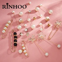 rinhoo imitation pearls brooches elegant big beads long needle clothing lapel pins sweater dress rhinestone long buckle badge