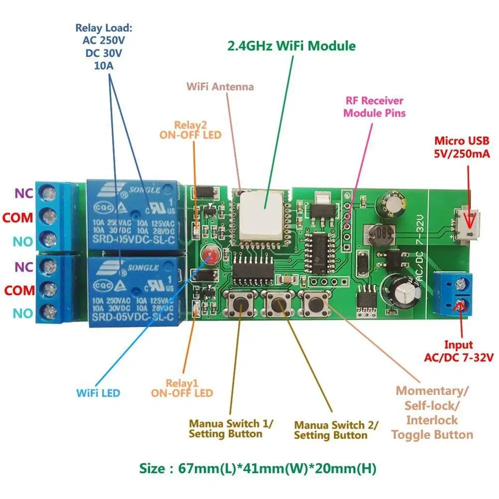 Ewelink Wireless WiFi smart home Switch Module Inching Relay Momentary/Self-Locking/Interlock for Alexa Google Home IFTTT | Обустройство