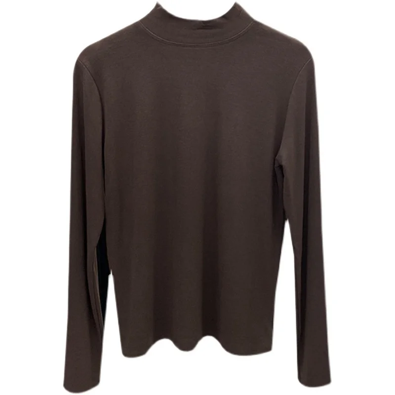 

Новая модная однотонная облегающая женская футболка с полувысоким воротником, пальто с длинным рукавом, топы, женские футболки