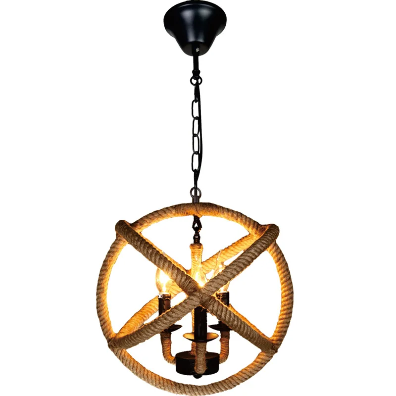 

American Retro Spherical Hemp Rope Pendant light Northern European Creative Iron Industrial Decorative Lamps hanging lamp