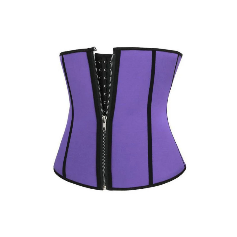 Purple Women Zipper Hook Waist Trainer Faja Waist Shaper Neoprene Slimming Belt Colombian Girdles Modeling Strap Thin Waist Trimmer - Цвет: Purple