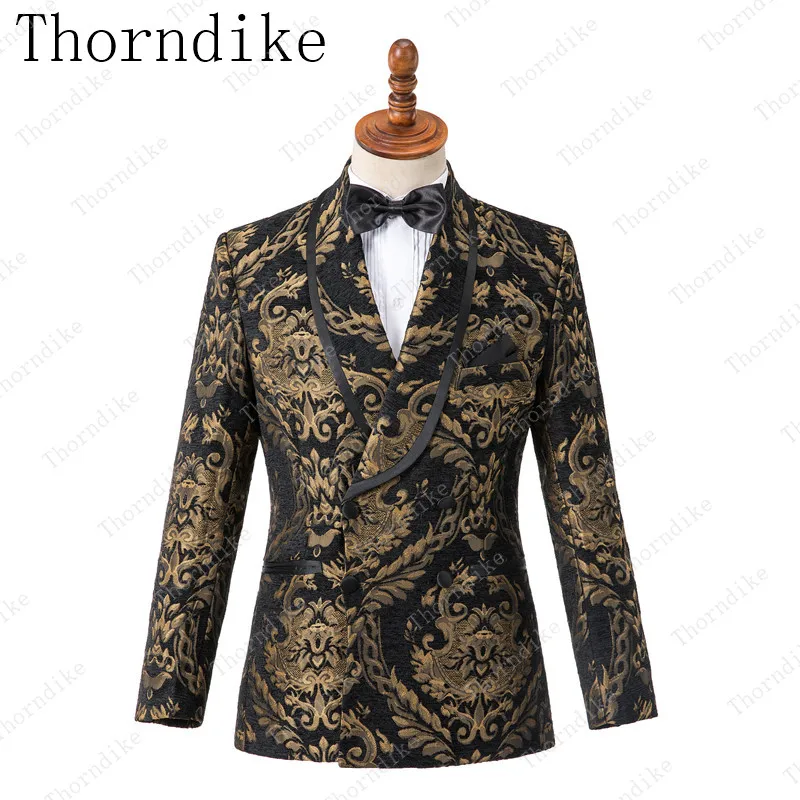 Thorndike costum сделано Золотой классический узор стиль мужской свадебный костюм двубортное пальто высокого качества мужской Wondeful костюм