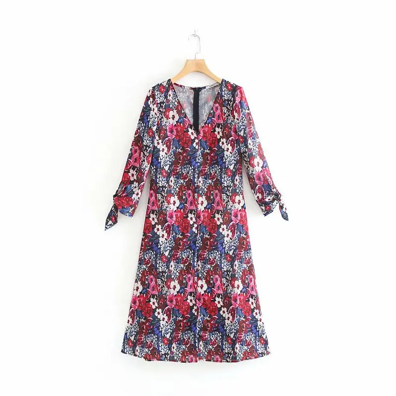 ZA Новое разноцветное модное платье с принтом женская одежда Boho Свободное платье с v-образным вырезом Вечерние подарки