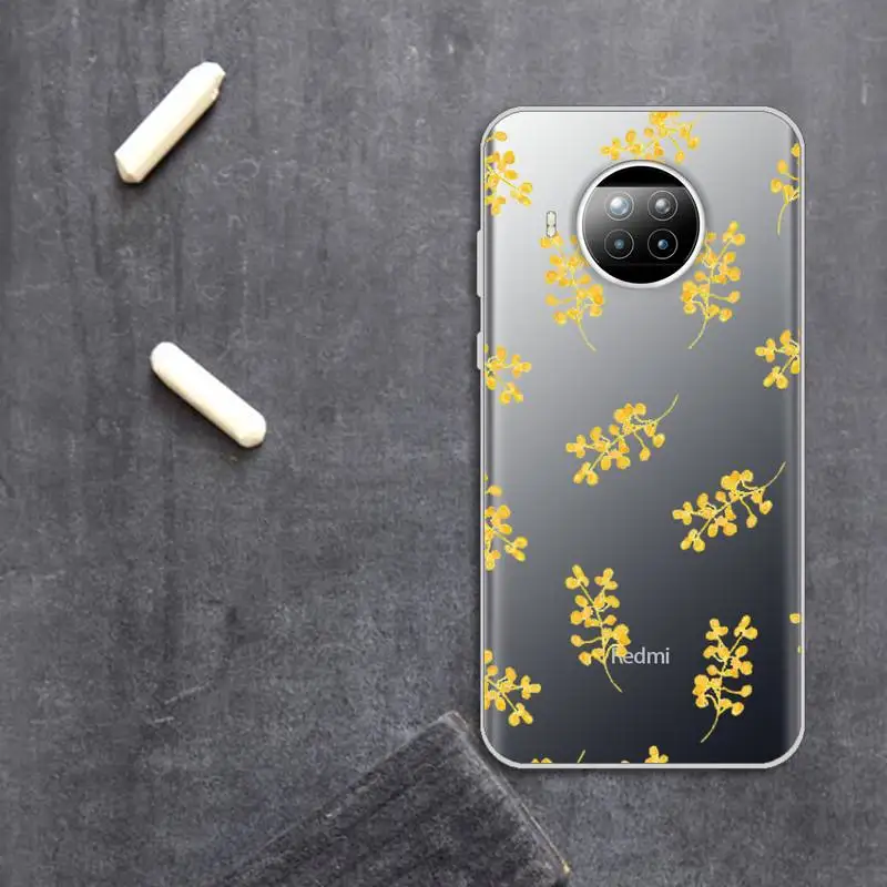 

Golden leaf flower love leopard print Phone Case Transparent for Xiaomi Redmi note 10 t 8 9 pro lite 11