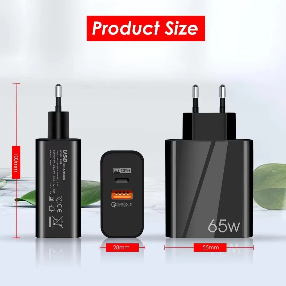 Зарядное устройство USB C на 2 порта 65 Вт QC 3 0 PD GaN |