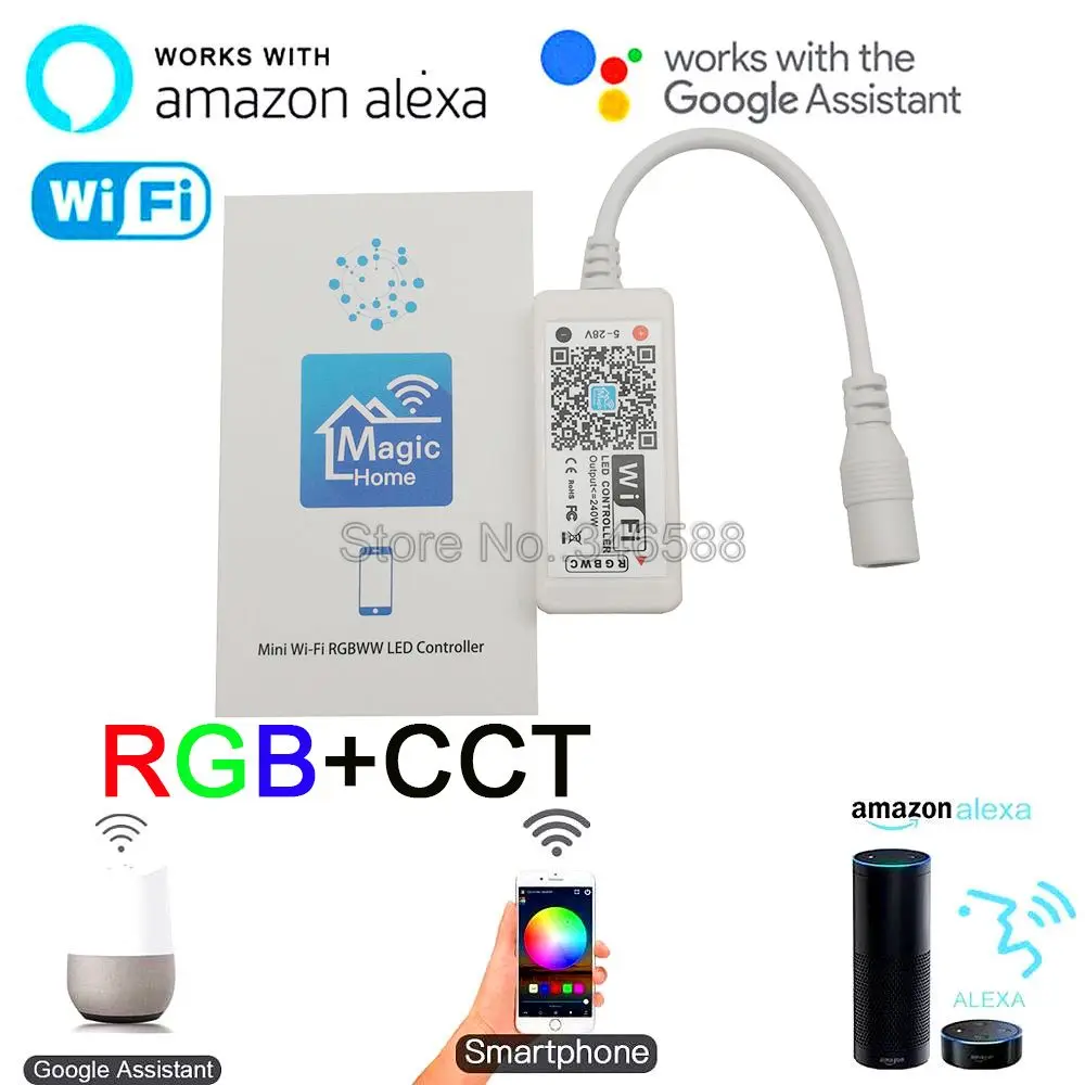 Magic Home мини беспроводной Wi-Fi RGB+ CCT управление Лер 12 В 24 в телефон приложение управление Alexa Google Home Голосовое управление для RGBCCT Светодиодная лента