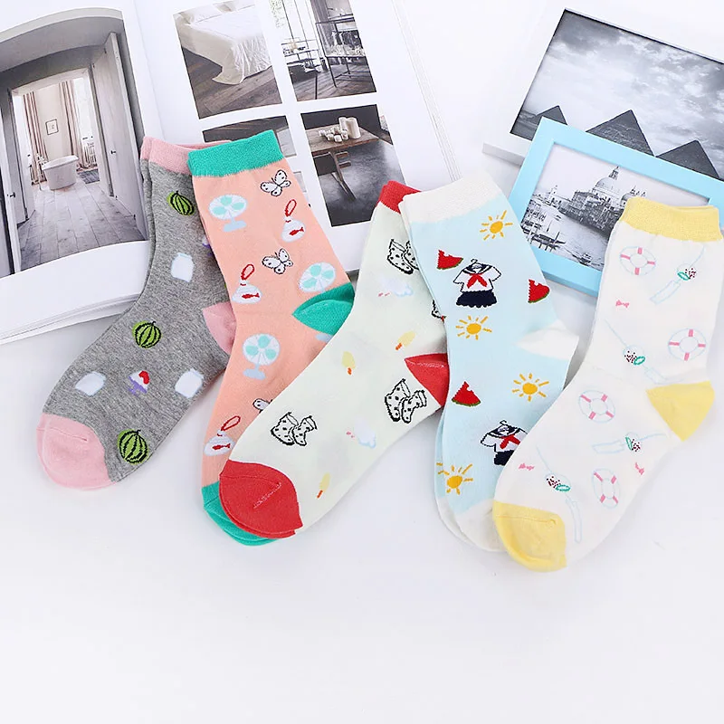 Милые Креативные забавные короткие хлопковые носки Harajuku с фруктами Новинка