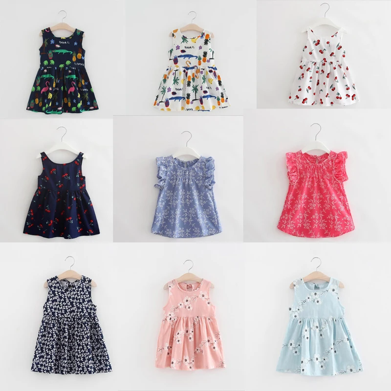 Детское летнее платье без рукавов для девочек с мультяшным принтом платья