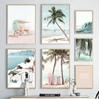 Европейское здание, кокосовое дерево, Пляжная настенная Картина на холсте, скандинавские постеры и принты, настенные картины для декора гостиной