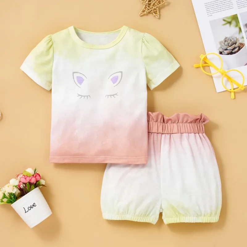 

Baby Summer Gradient Short-sleeved Top And Shorts Suit cute baby girl and boy Soft Casual Baby's Sets for 3-24M baby clothes