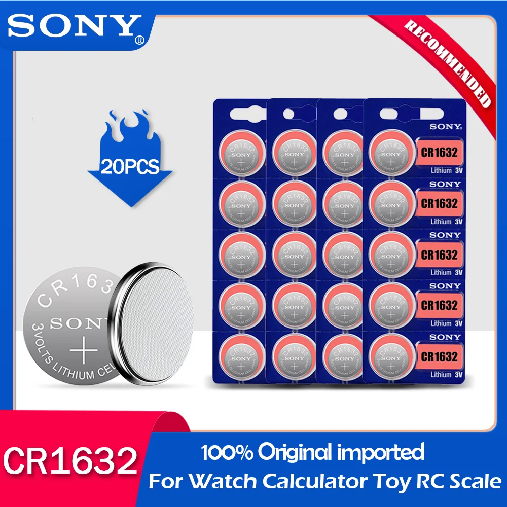 100% Оригинальный литиевый аккумулятор sony CR1632 20 шт./лот 3 в для часов пультов