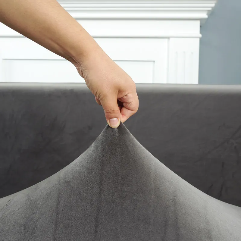 Funda de sof&aacute; en forma de L de felpa de terciopelo-4
