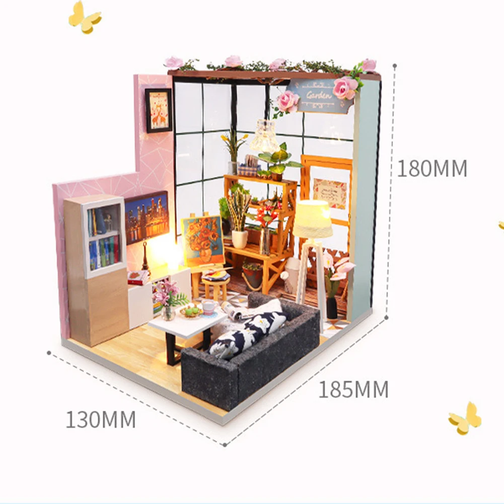 

DIY Hut Wooden Doll House Hand-assembled Miniature Doll House Model To Build Children's Adult Birthday Gift Toy With Dust Cover