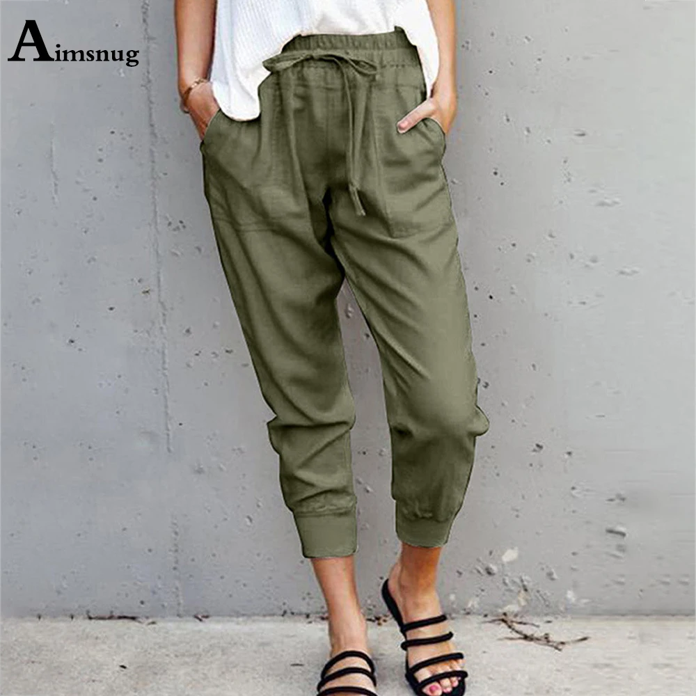 

2021 High Waist Pants Women's Summer Harem Trousers Fashion Lace up Casual Skinny Pantalon Plus Size Female Ankle-Length Pants