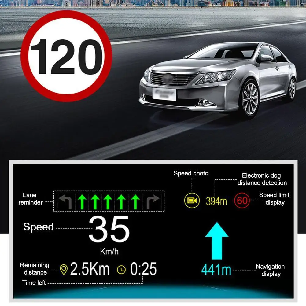 

Дисплей на лобовое стекло OBD2 HUD, обновленная навигация опционально, проекция скорости HUD, расхода топлива, автомобильный прибор для измерени...